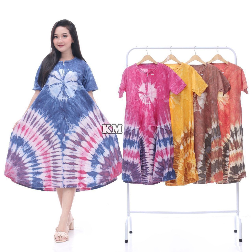Daster Payung Jumbo Kaos Abstrak Tie Dye Zipper Depan Busui Bumil Daster Wanita Kekinian