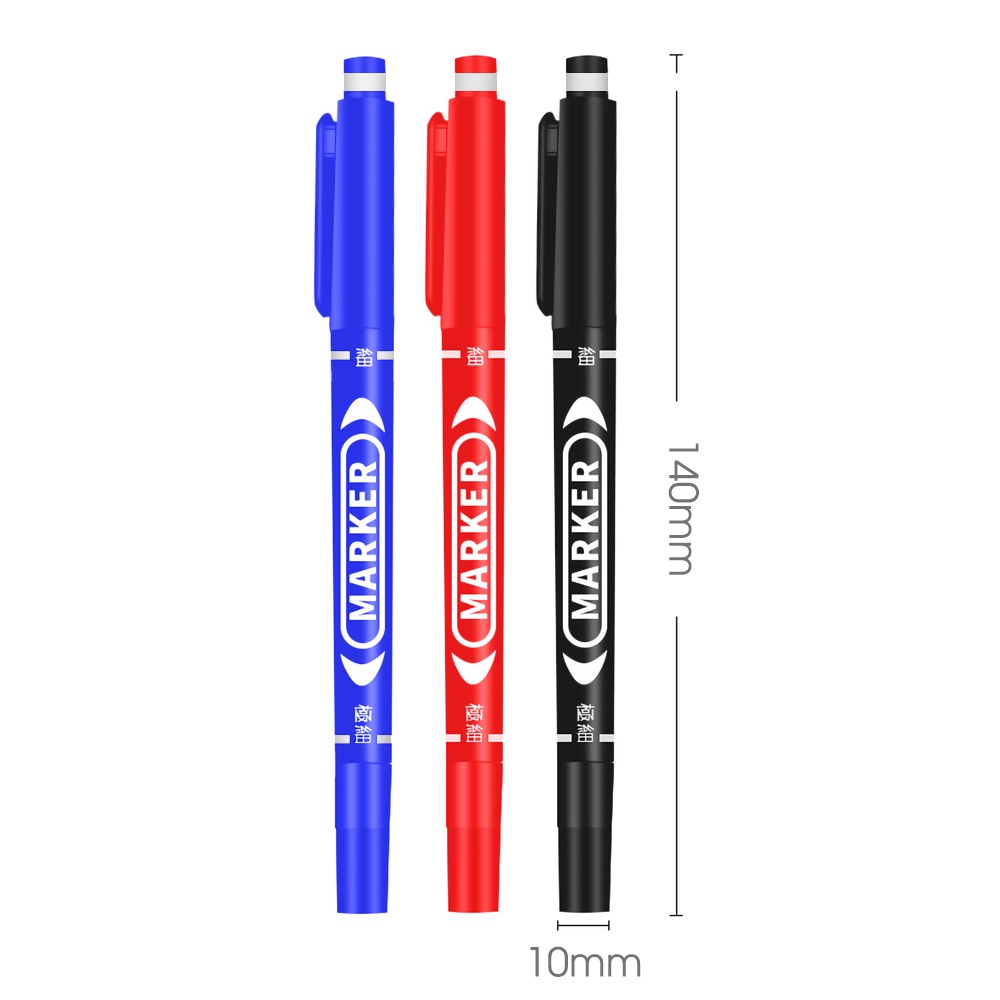 [Harga Grosir] Penanda Permanen Cepat Kering Alat Tulis Tulisan Siswa Anti Noda Hitam Biru Merah Marker Waterproof Penanda Dua Kepala Untuk Kaca Kulit Kayu Baja