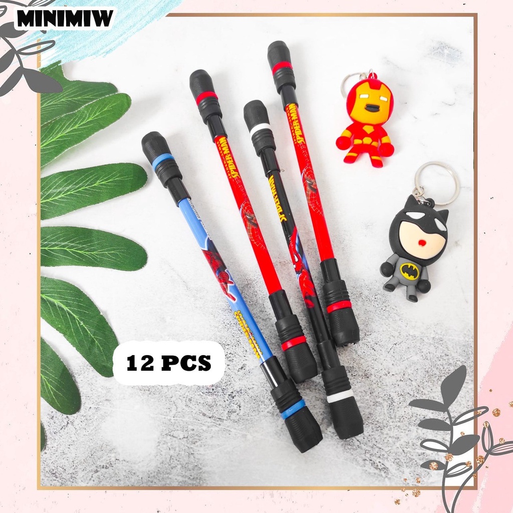 SELUSIN PULPEN MAINAN PUTAR MAGNET SPIDER MAN ISI 12 PCS MARVEL AVENGERS BOLPEN KARTUN  ALAT TULIS BOLPOIN UNIK IMUT MURAH PEN GEL KARAKTER PENA UNIK LUCU MURAH