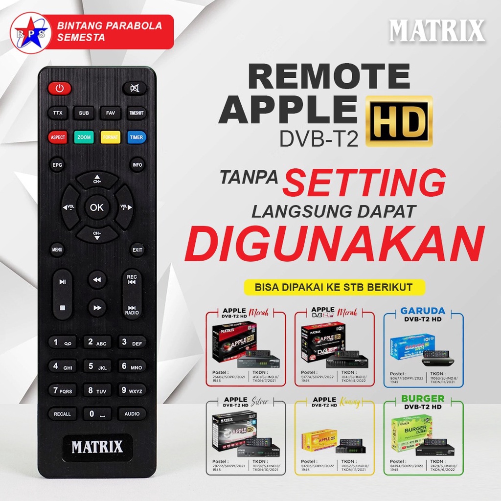 Remote set top box dvbt2 matrix apple merah,kuning,silver