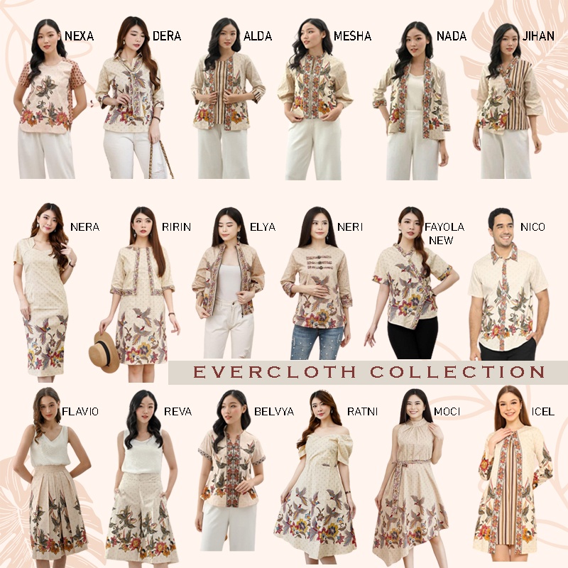 Evercloth Nexa Atasan Batik Wanita Lengan Pendek Blouse Wanita Atasan Wanita Blouse Batik