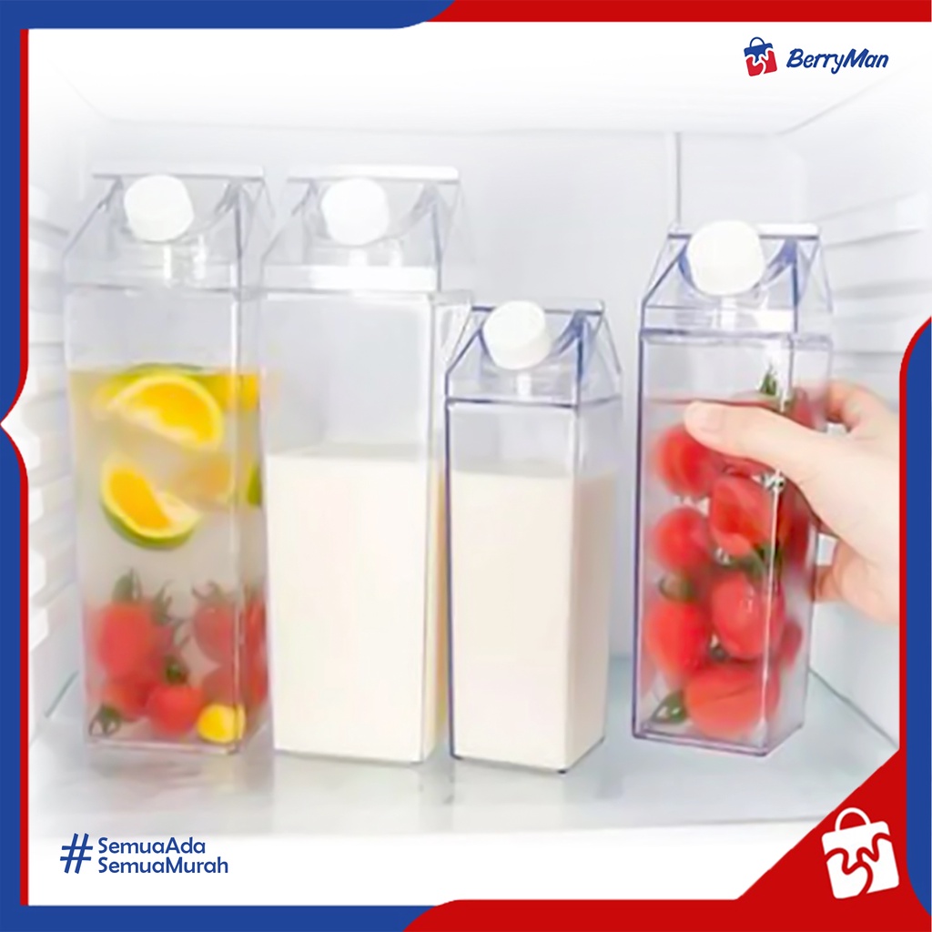 NEW BOTOL MINUM KOTAK SUSU TRANSPARAN BENING TEMPAT AIR REFILL KULKAS