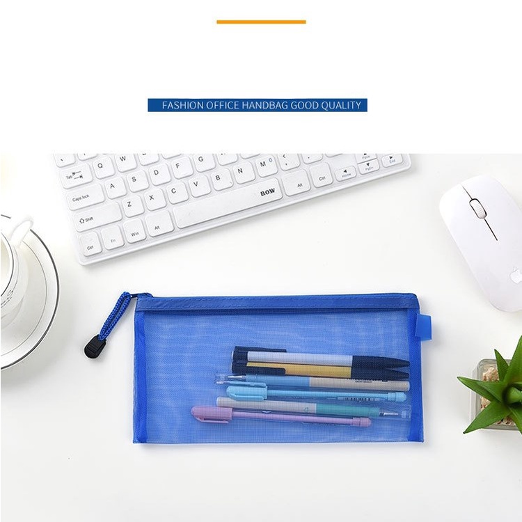 G-ORIi Kouzio Tempat Pensil Jaring Transparan Document Organizer Zipper Bag A6 A465 Blue Or-i