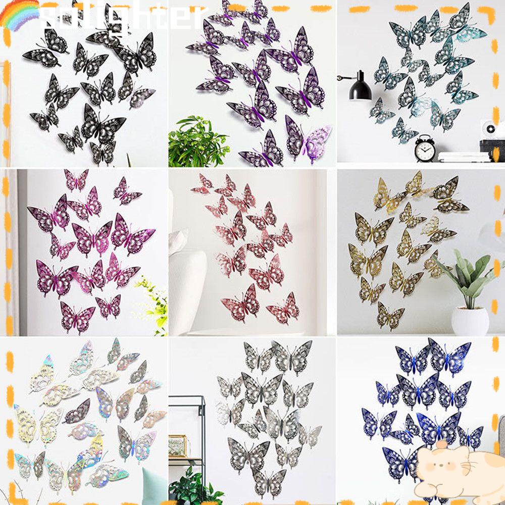 Solighter 12PC 3D Berongga Kupu-Kupu Desain Indah Butterfly Decals Pernikahan Ruang Tamu Dinding Décor