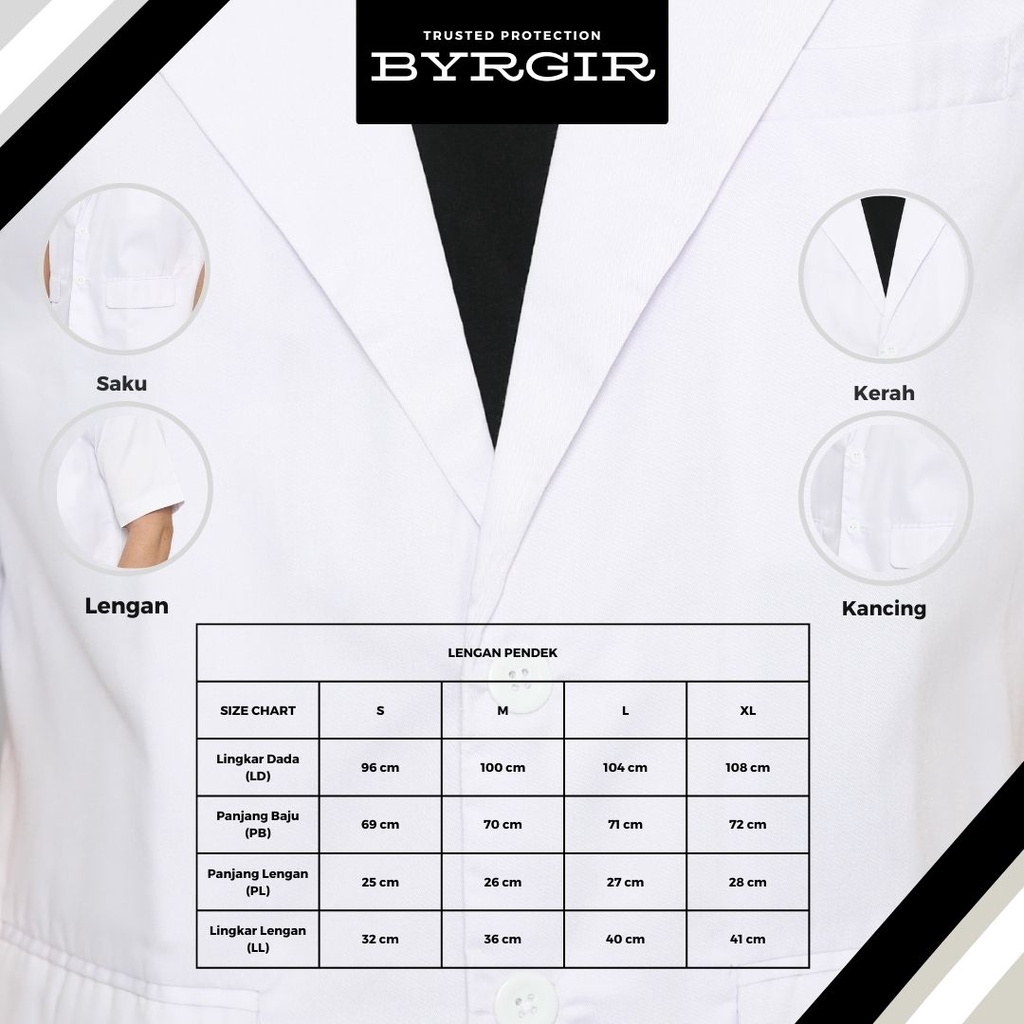 BYRGIR Jas Lab APD Baju Laboratorium  Lengan Pendek Baju RS Praktek Praktikum Lengan Panjang Jas Rumah Sakit Sneli Koas