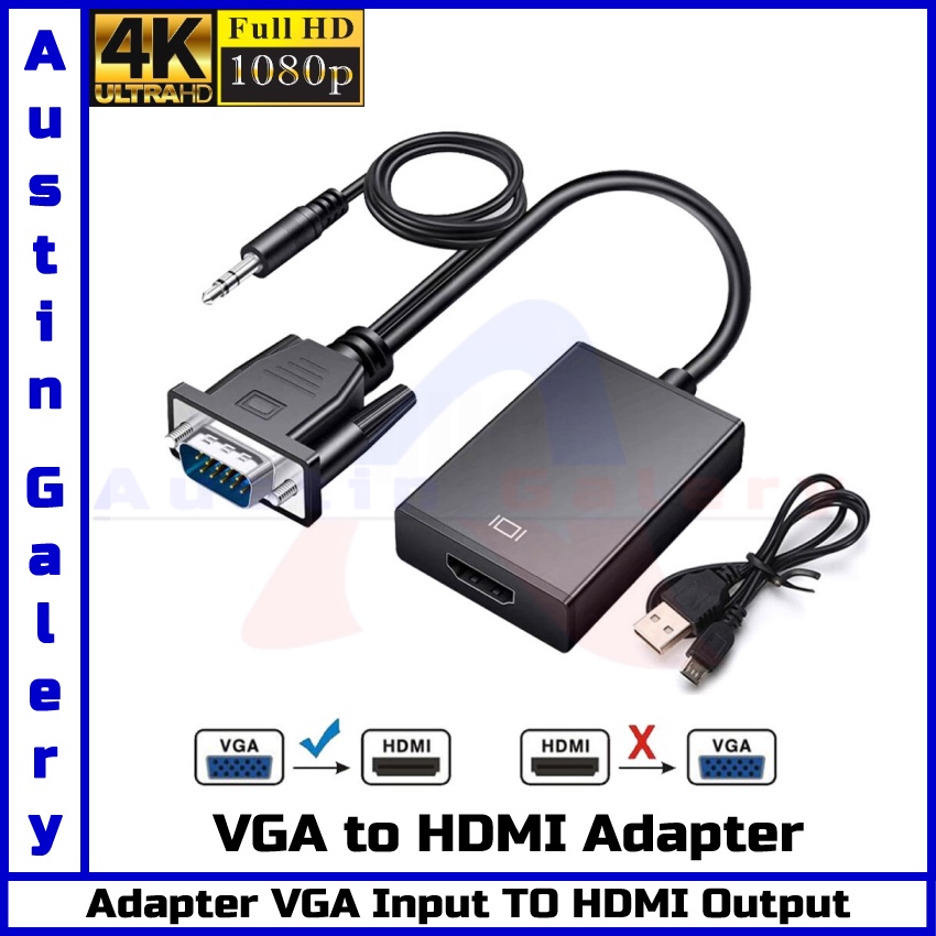 Adapter VGA Male Input TO HDMI Female Output With Audio Input Full HD1080P Untuk PC Komputer TV Projector