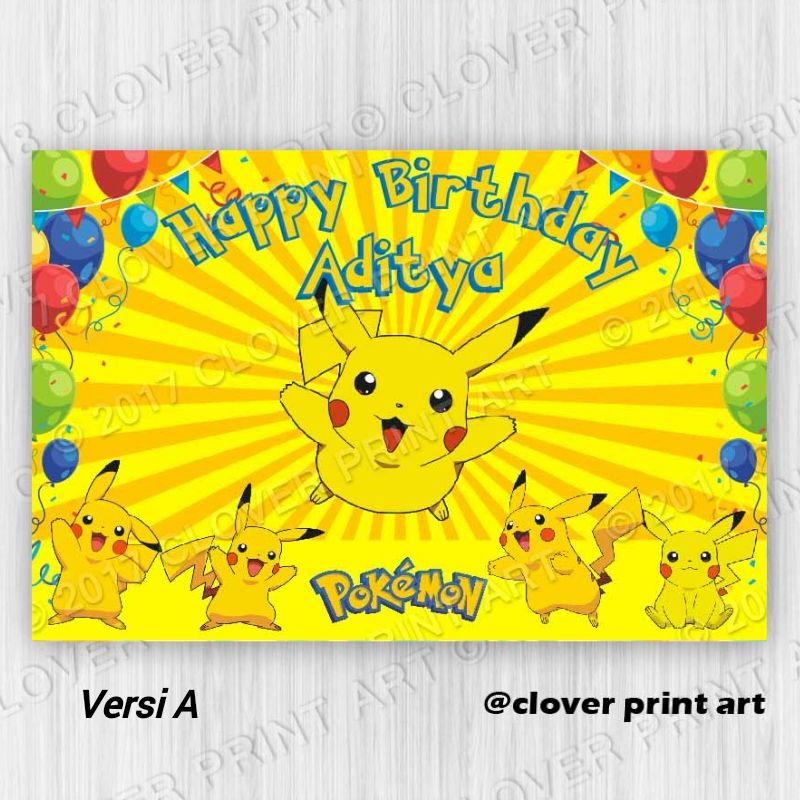 Backdrop Background Ulang Tahun Anak Pikachu Birthday Banner