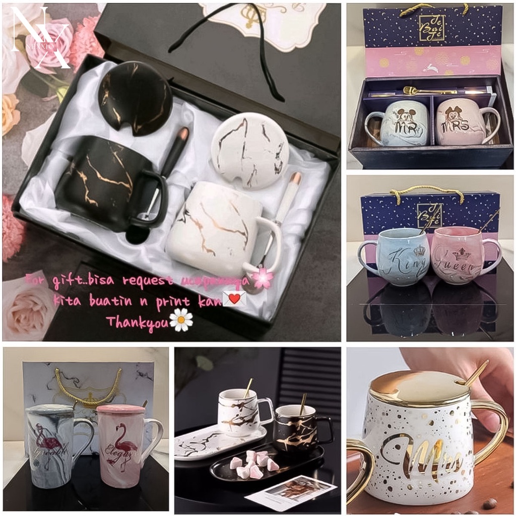 Nexxio Marble Glass Couple / Canada Marble Mug Gift Box / Gelas Marble Peralatan Minum Hampers Souvenir/ Hampers Natal/Gift Natal Premium/Kado Natal