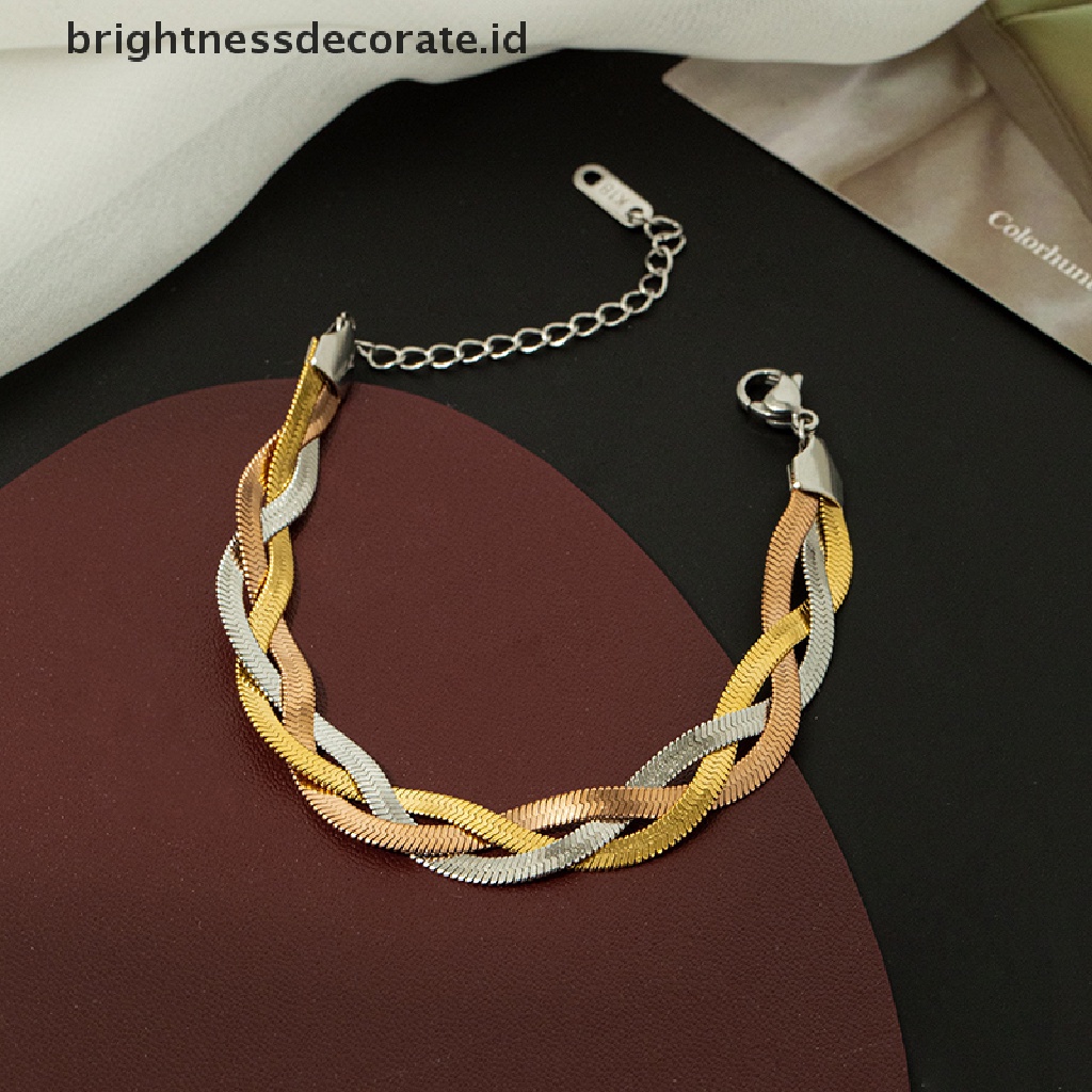 [Birth] Multi Layer Tahan Air Baja Titanium Tangan Dikepang Baru Herringbone Rantai Kalung Untuk Wanita Fashion Klavikula Rantai Perhiasan Trendi [ID]