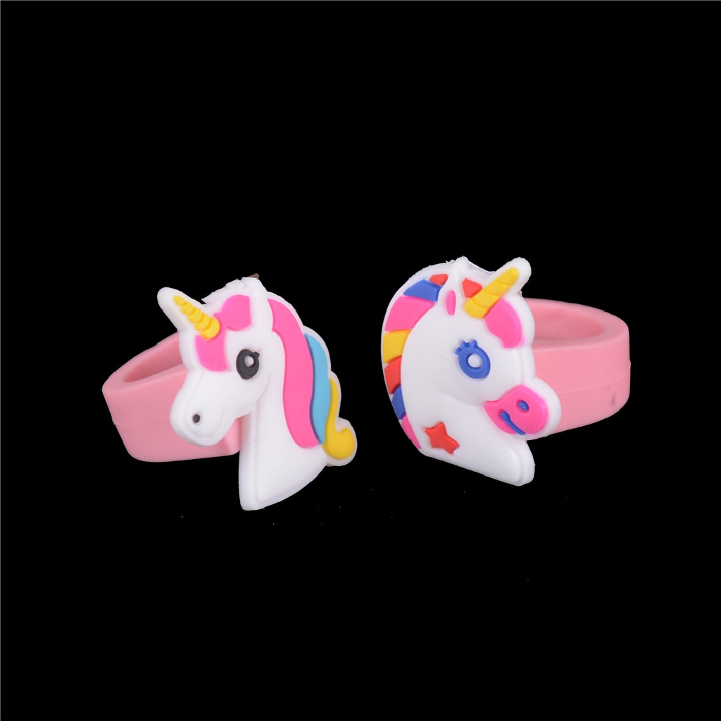 [AdornmentNo1] 5pcs/set Kartun Unicorn Karet Cincin Mainan Pesta Tas Pengisi Pernikahan Mainan Anak Hadiah [ID]