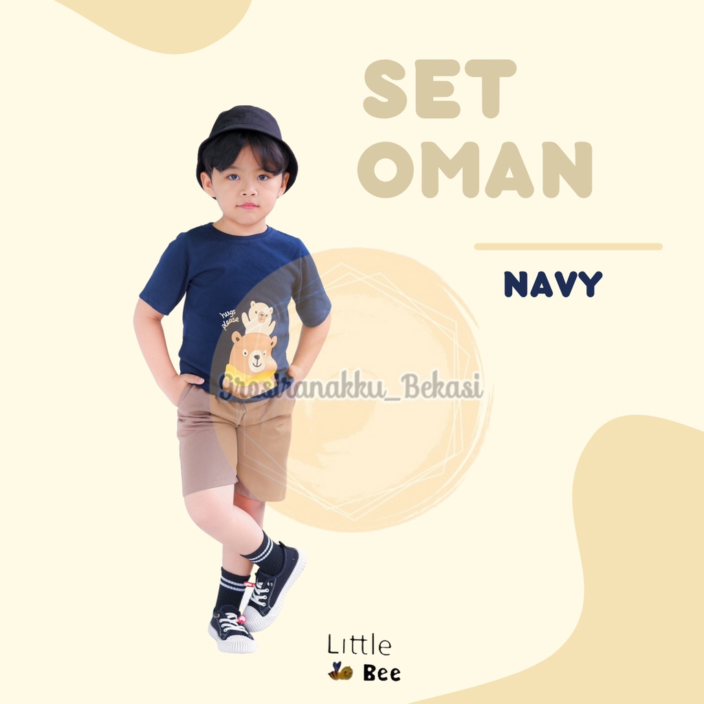 Setelan Anak Cowok Oman LittleBee Warna Navy Size 1-5 t