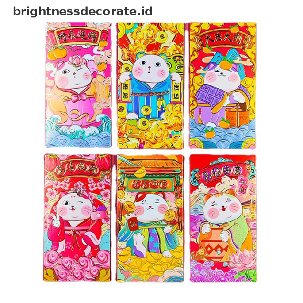 [Birth] 6pcs 2023tamplop Merah Kucing Beruntung Vietnam Hadiah Kartun Hongbao Perlengkapan [ID]