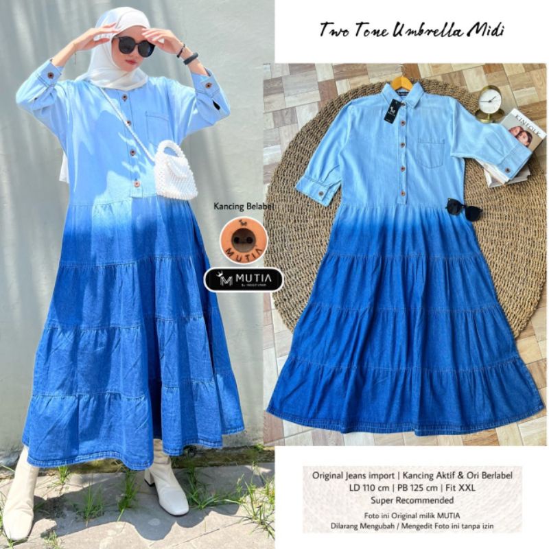 TWO TONE UMBRELLA MIDI / MIDI JEANS WANITA MUSLIMAH / Dress 2 warna kekinian