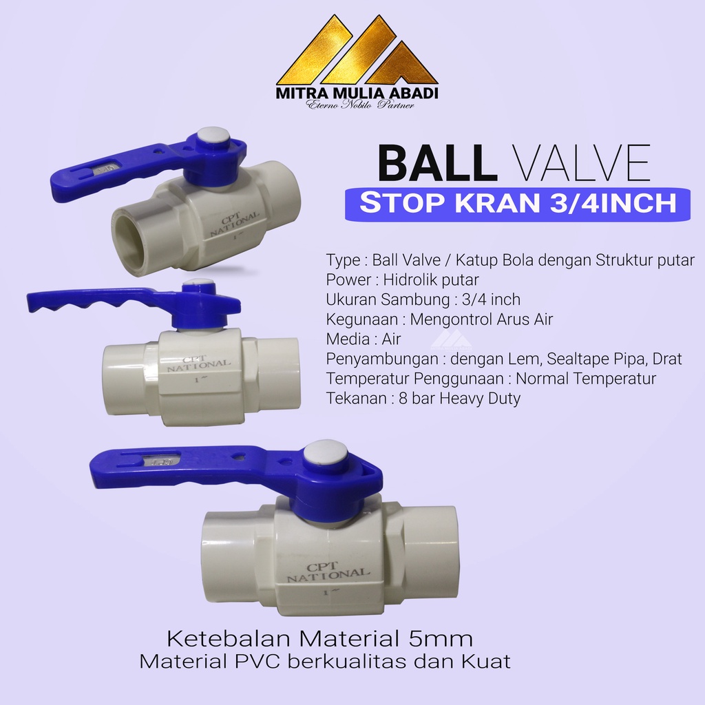 STOP KRAN KERAN 3/4 INCH BALL VALVE PVC GAGANG LAPIS BESI NATIONAL