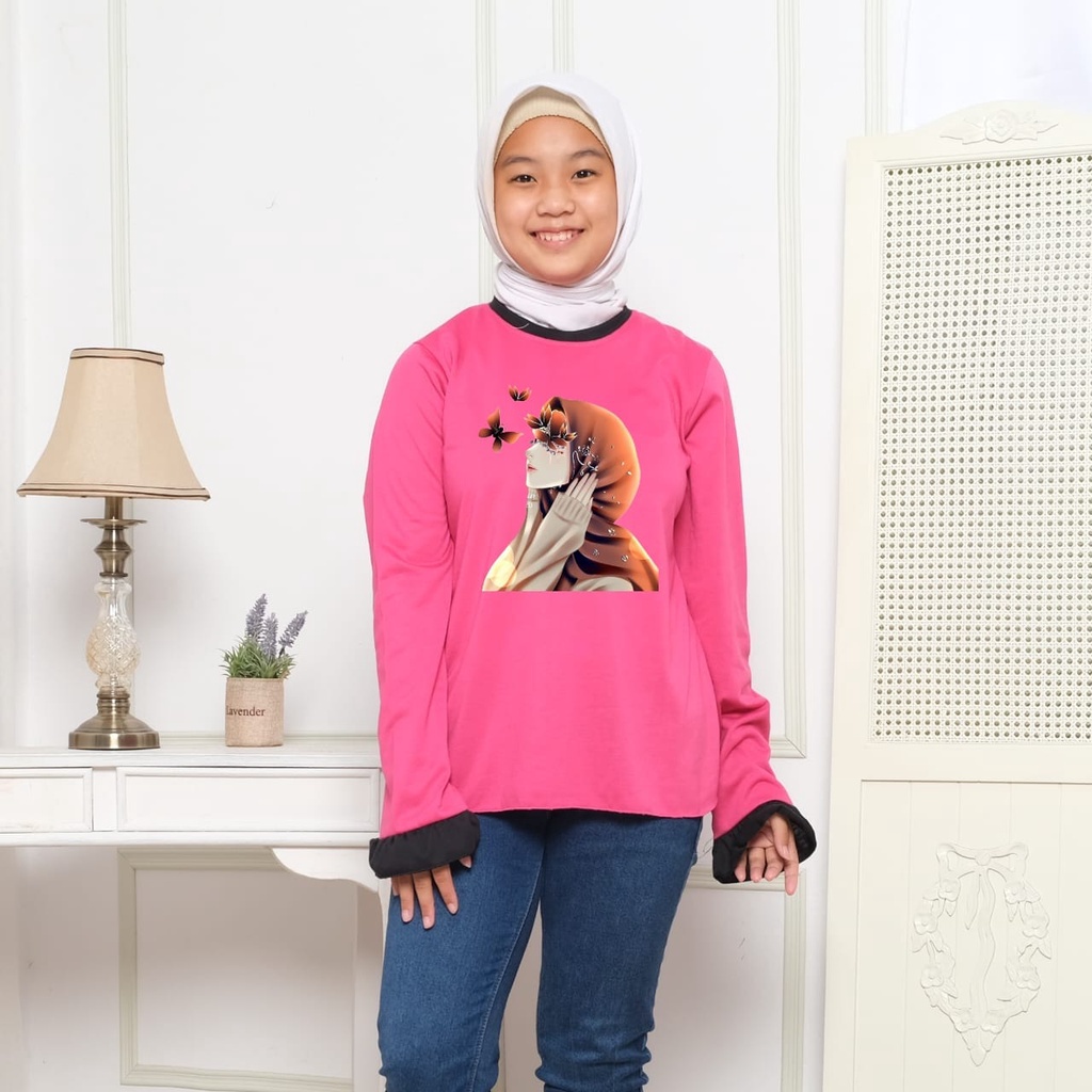 Hzl_outfit Baju Kaos Salman ABG Hijab Lengan Kerut Panjang Fotosu/ Atasan Panjang Fotosu Lengan Kerut