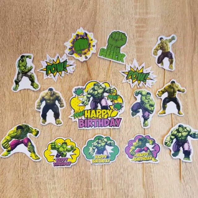 isi 15 cake topper hiasan kue ulang tahun karakter HULK / The Incredible Hulk
