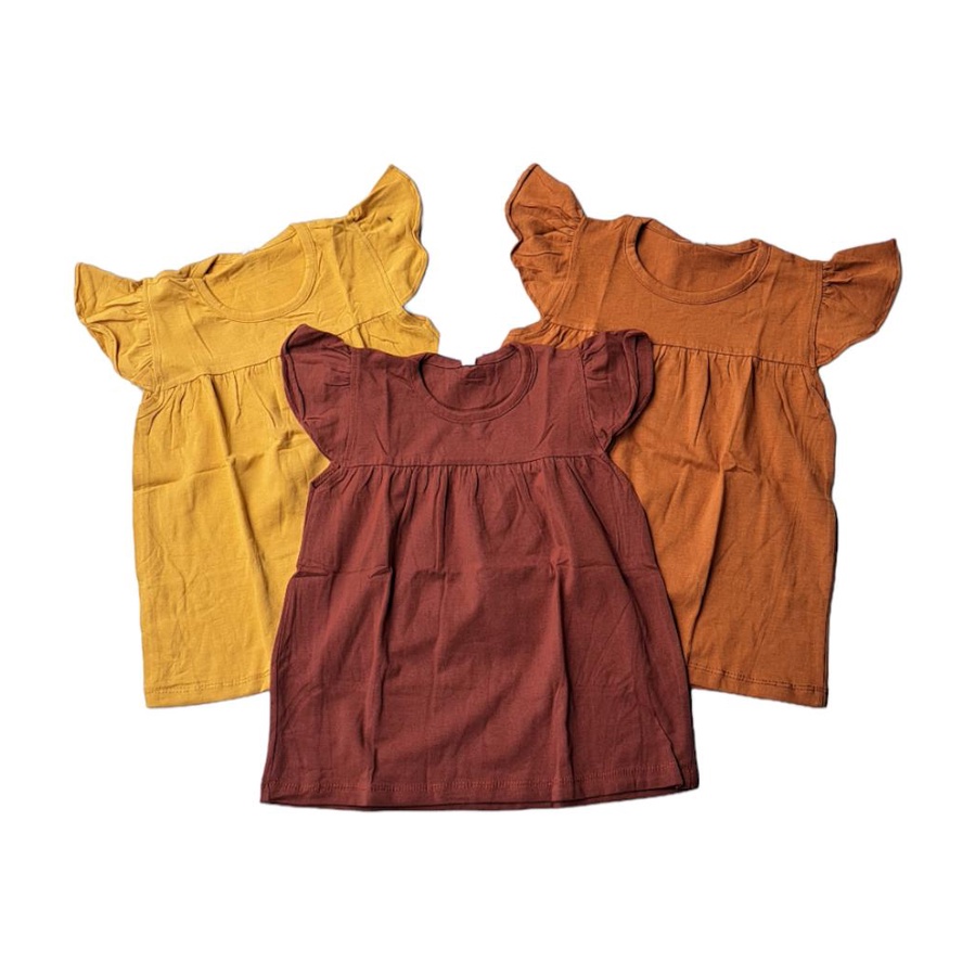 (Capung Kidswear) Dress Anak Perempuan Polos Aurora Dress Kaos anak Ruffle 1-4 tahun