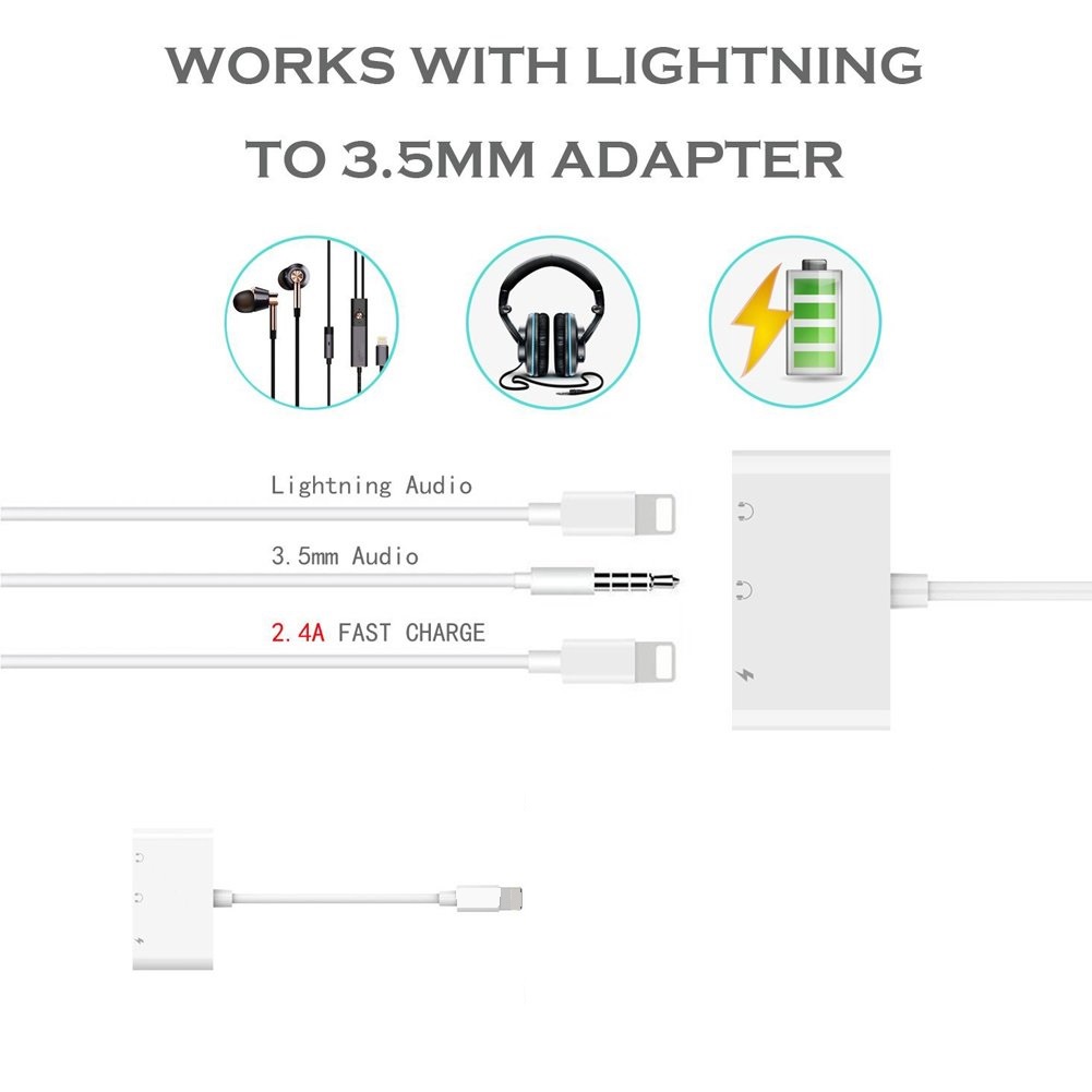 Kabel Splitter Headset 3in1 Dual Lightning + Audio Jack 3.5mm for iP - Adapter Converter