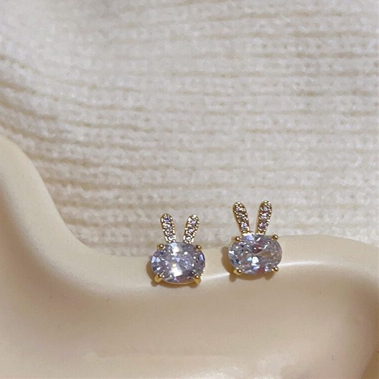 Fashion Wanita Perhiasan Alloy Berlian Imitasi Buatan Zirkon Kelinci Stud Earrigs