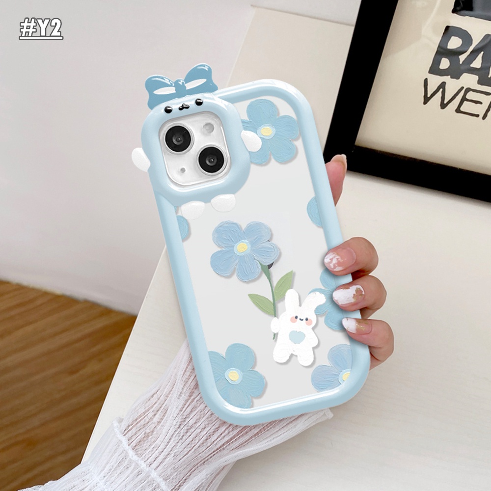 Case OPPO A17 A17K A57 A77s A16 A15 A95 A96 A94 A12 A54 A55 A16K A5s A3s A76 A74 A7 A53 A52 A31 A9 Reno5F A1K Lensa Monster Motif Bunga Tulip Kelinci Shockproof Clear Cover