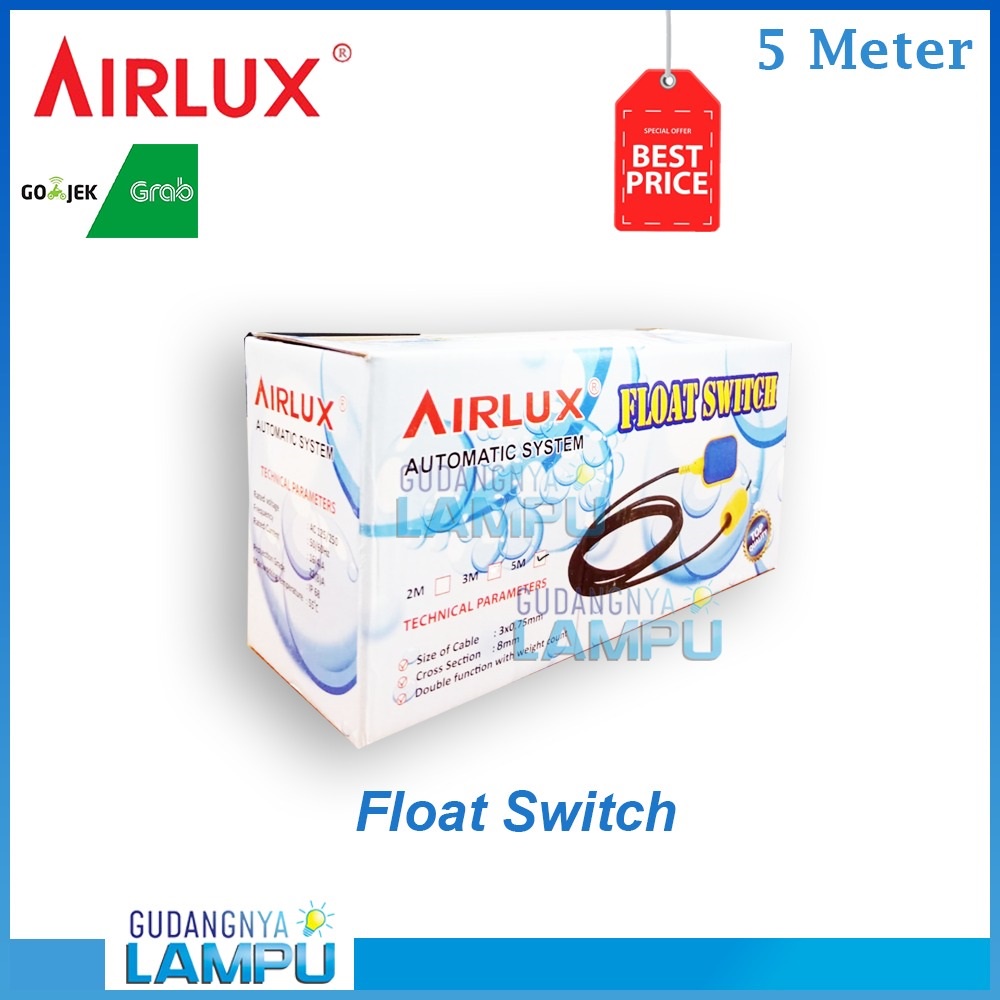 AIRLUX FLOAT SWITCH 5 METER PELAMPUNG TOREN OTOMATIS (FLOAT SWITCH)