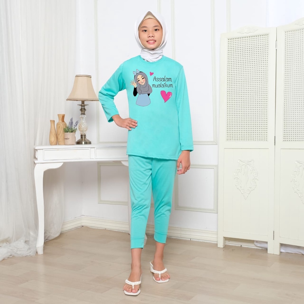 Hzl_outfit Setelan Baju Anak/Remaja Lengan Panjang Assalam Mualaikum/Baju Setelan One Set Anak