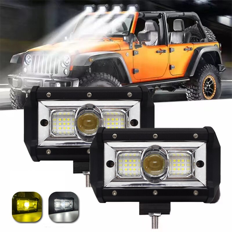 12v-24v/2pcs Lampu Kerja Led Super Terang 5 105w Untuk Mobil Jeep Truk Suv Atv Traktor Kapal Motor putih + cahaya kuning mode dua warna