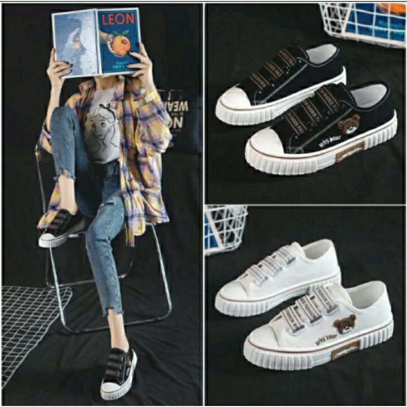 Sepatu Sneakers Canvas Wanita Import Strap Milan Series
