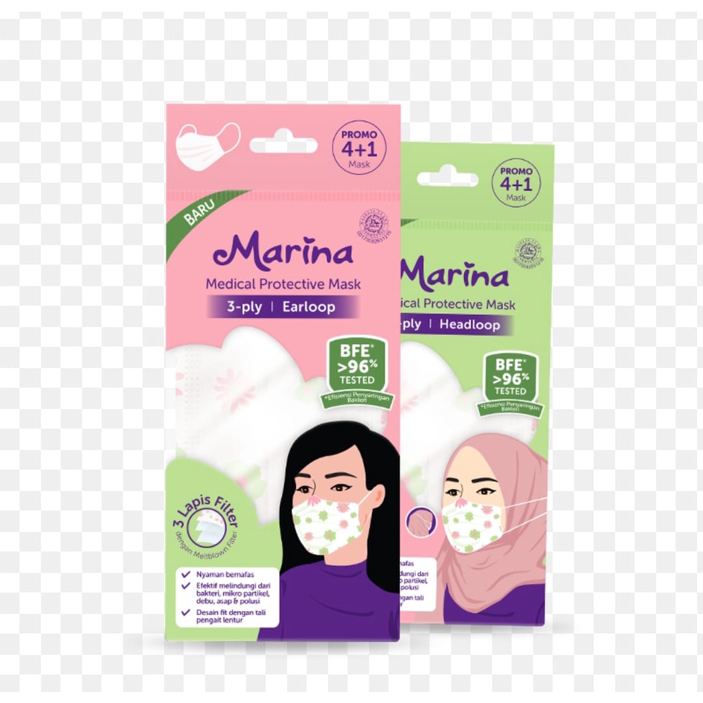 Masker marina 3-ply/earloop 1pak isi 5lmbar