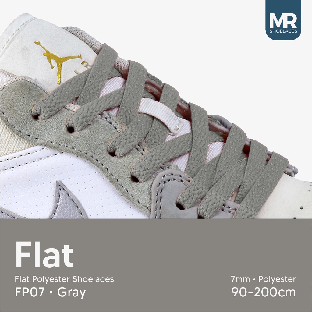 Original MR Shoelaces FP07 Abu-Abu (Gray) Tali Sepatu Pipih Flat 7mm 90cm-200cm Polyester Premium Shoelaces