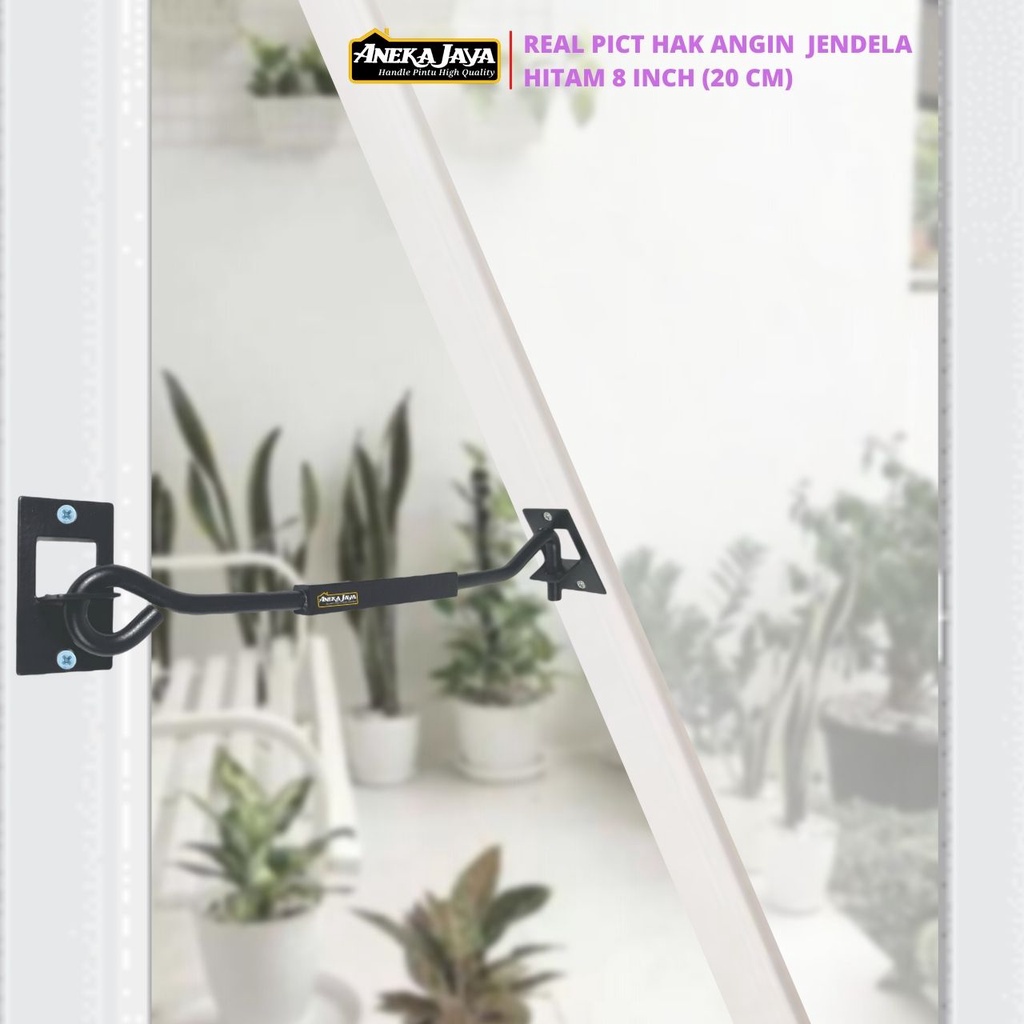 Hak Angin Hitam Doff Model Kotak Minimalis - Panjang 8 inch 20 cm - Penahan Jendela Pintu - Kait Jendela Window Hook