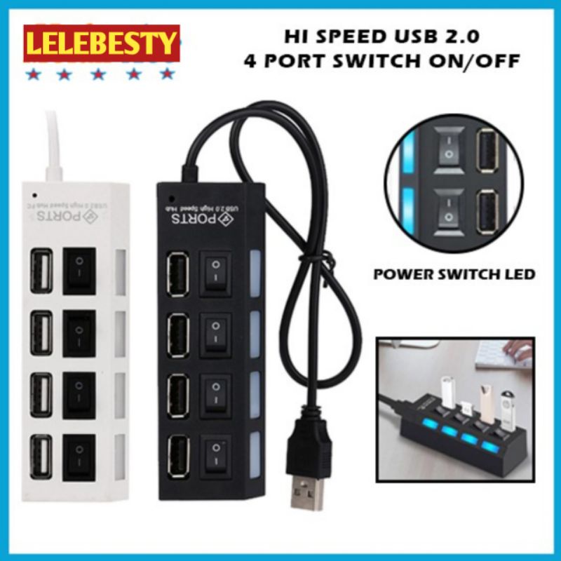 USB Hub 4 Port Saklar LH131 Output On/Off Colokan konektor Extender Flashdisk Mouse Keyboard