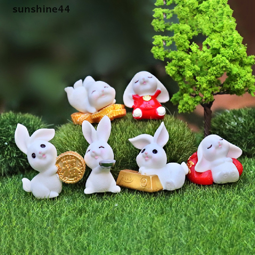 Sunshine 1Pc Micro Landscape Dekorasi Indah Hewan Kartun Kelinci Rumah Kelinci Lucu Berkebun Tanaman Resin Aksesoris.