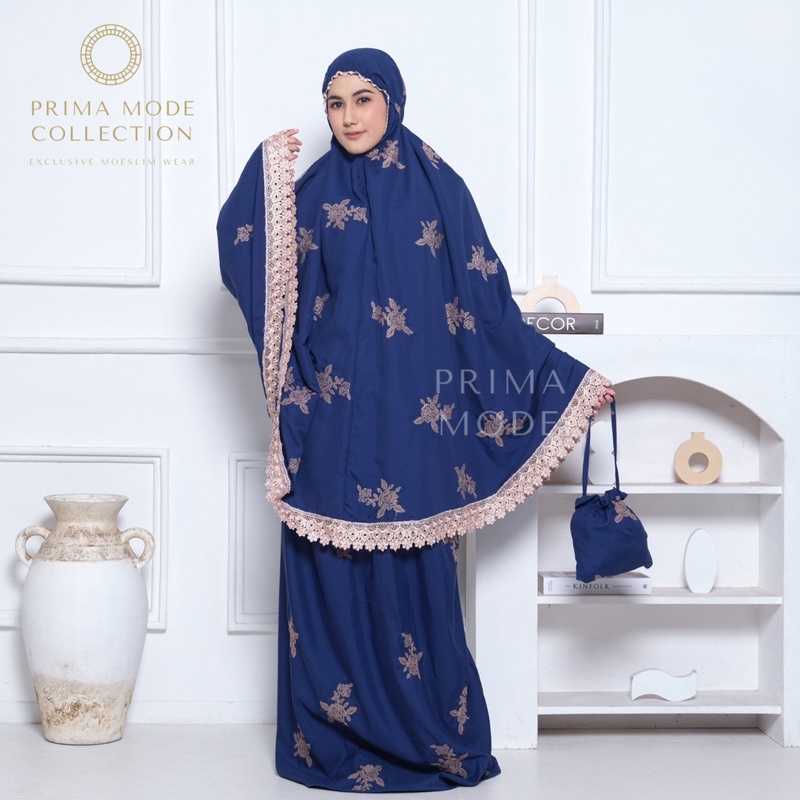 PRIMA MODE - Mukena Dewasa Full Bordir Bunga Rose Strimin Rosalia Premium Renda Katun