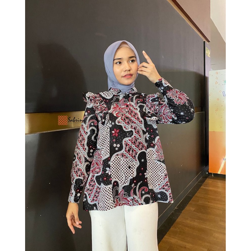 RULAA KEMEJA Blouse Atasan Batik Kerja Kantor Wanita Cantik Modis Modern Kekinian Sogan Busui