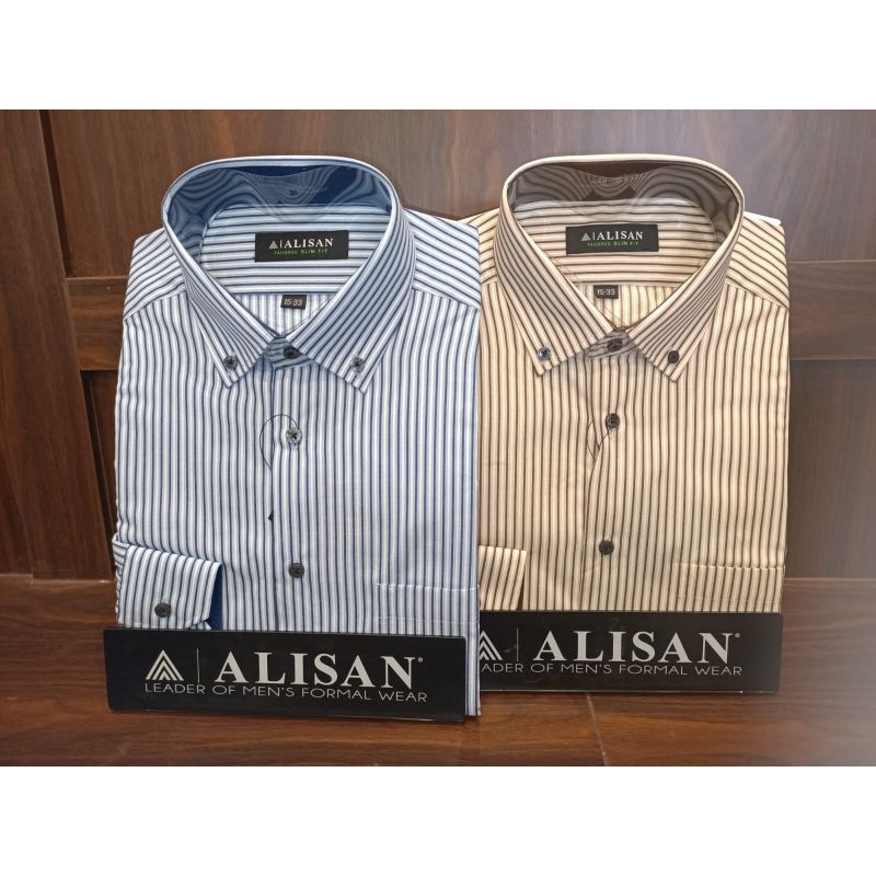 Kemeja Alisan Motif Garis Besar Lengan Panjang Slimfit