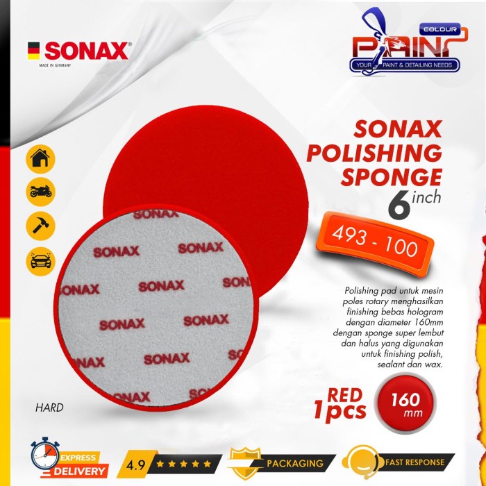 SONAX Polishing Sponge Red Hard Busa Poles Foam Pad Cutting 6 inch