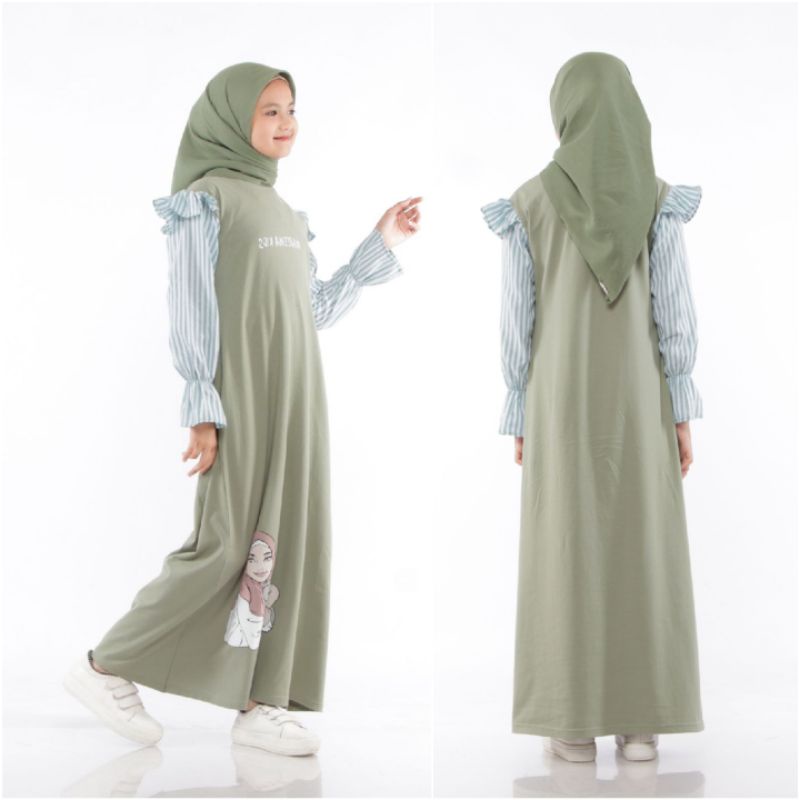 Gamis Anak Perempuan Kaos Muslimah Dress Anak Tanggung Kekinian Usia 4 Sampai 14 Tahun