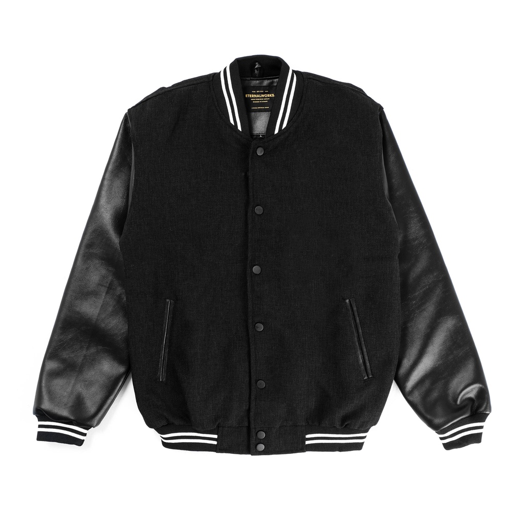 ETERNALWORKS VARSITY JACKET BLACK ON BLACK