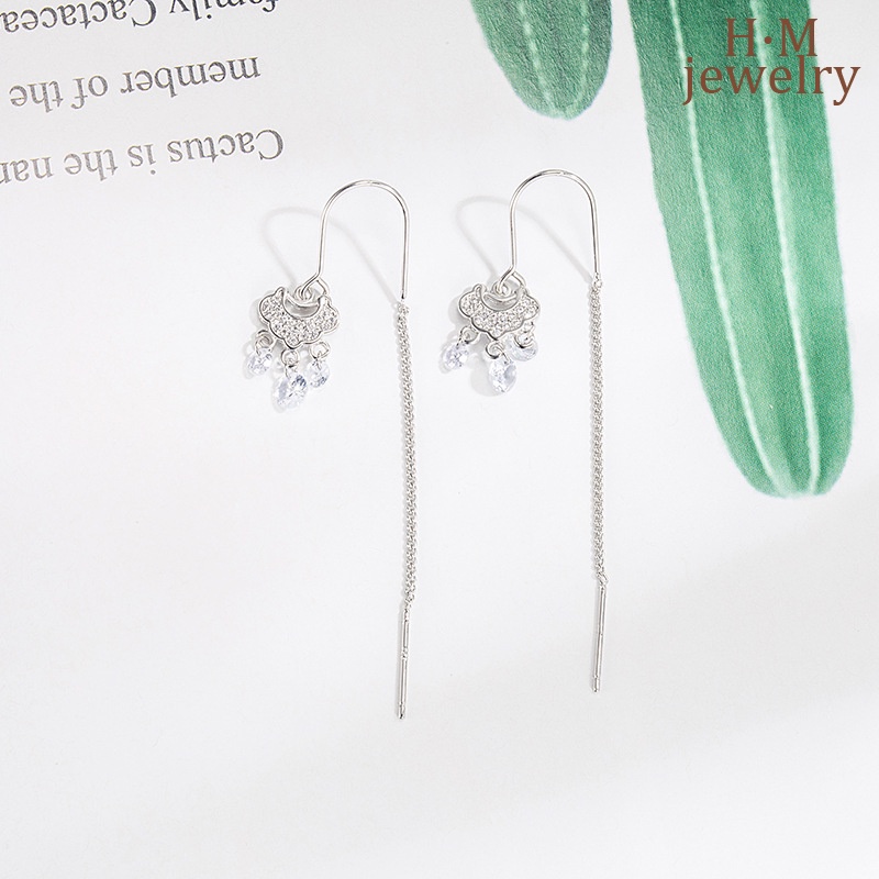 Anting Gantung S925 Perak AAA Zirkon Rumbai Safety Lock 2023anting Bermutu Tinggi Baru