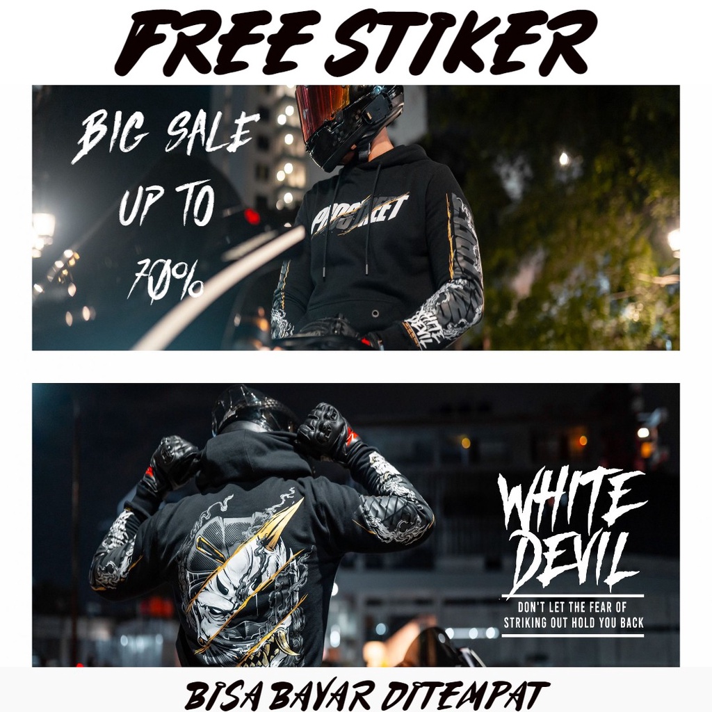 HOODIE PROSTREET WHITE DEVIL ORIGINAL SWEATER SUNMORI GUARDIAN RIDER BLOOD FLOWER V2 JAKET PRIA WANI