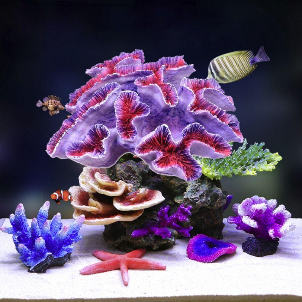 REBUY Rebuy Coral Reef Simulasi Palsu Untuk Tangki Ikan Dekorasi Resin Underwater Hias Tanaman Air