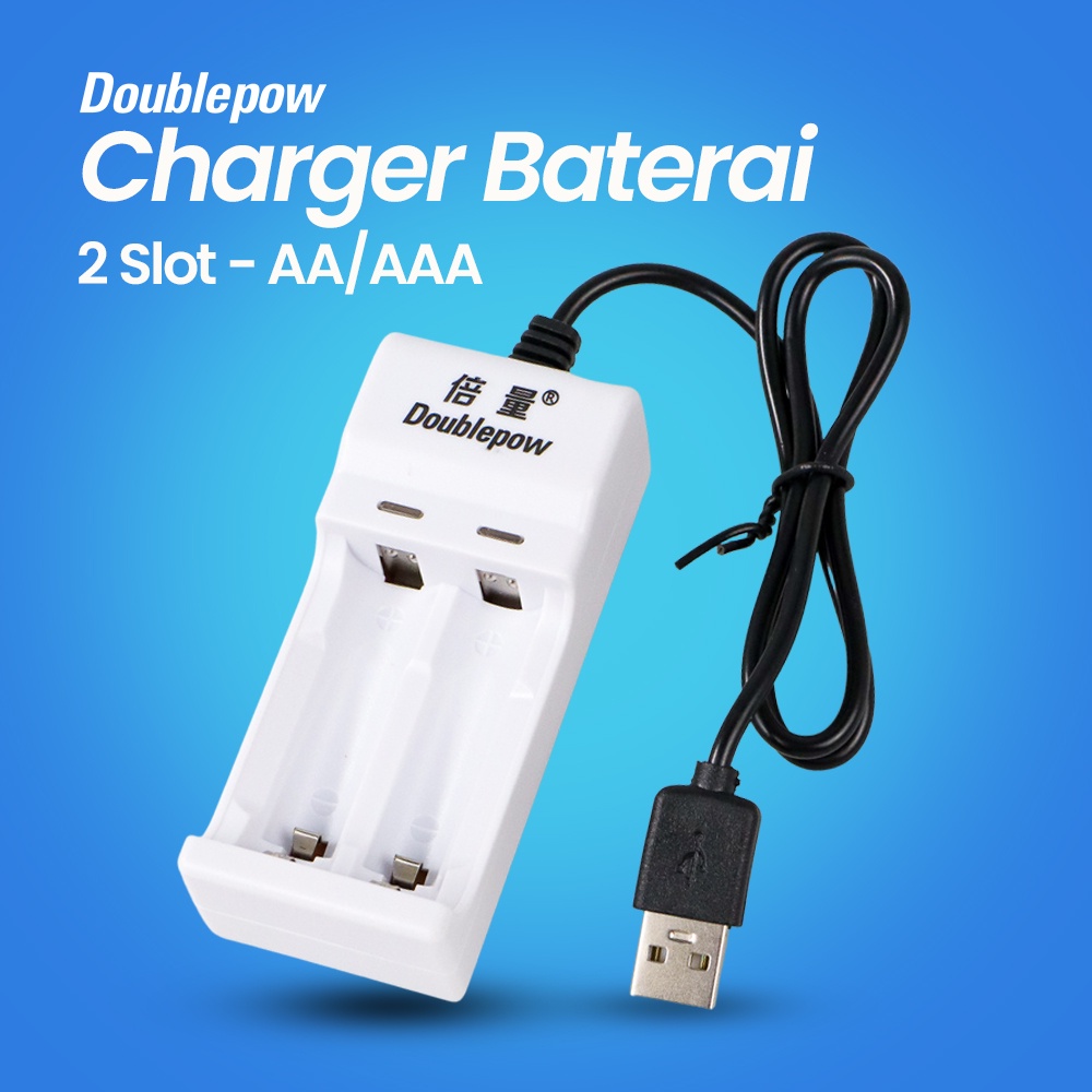 Baterai Charger AAA / AA Doublepow` 2 Slot Battery` USB Plug` Recharger Batre Cas A3 / A2