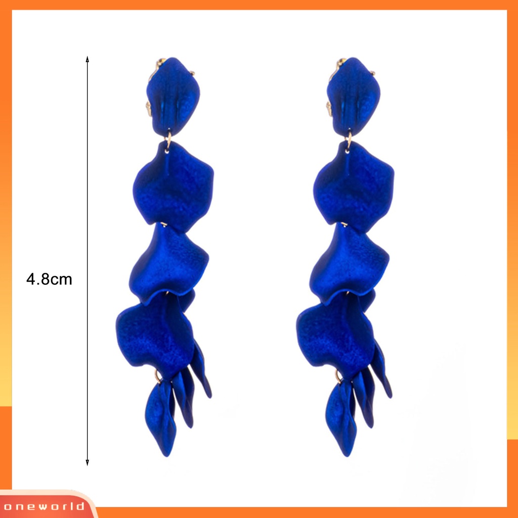 {oneworld} 1pasang Bersinar Elegan Wanita Anting Ornamen Kelopak Mawar Panjang Rumbai Drop Earrings Perhiasan Aksesori