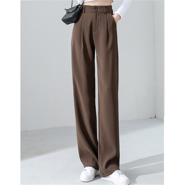 Warna Coklat Highwaist Loose Celana Setelan Wanita korean (S-XXL)