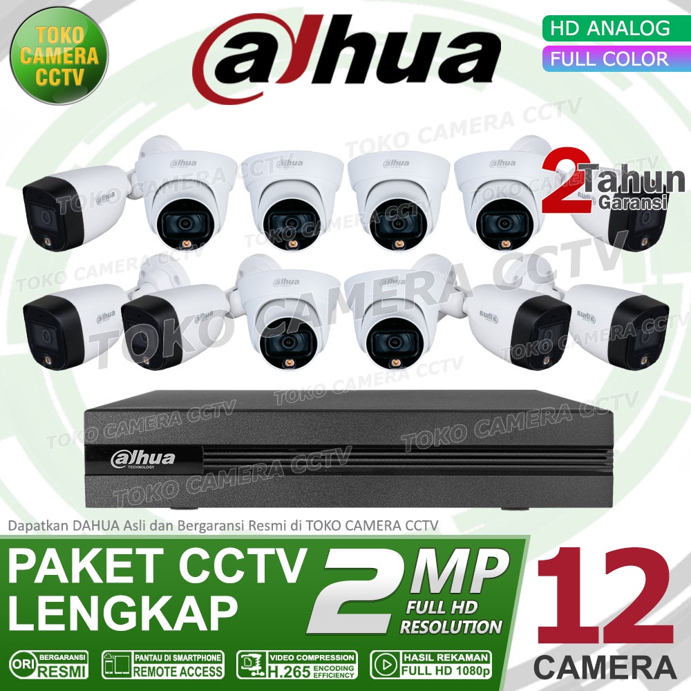 PAKET CCTV DAHUA 2MP FULL COLOR 16 CHANNEL 12 KAMERA