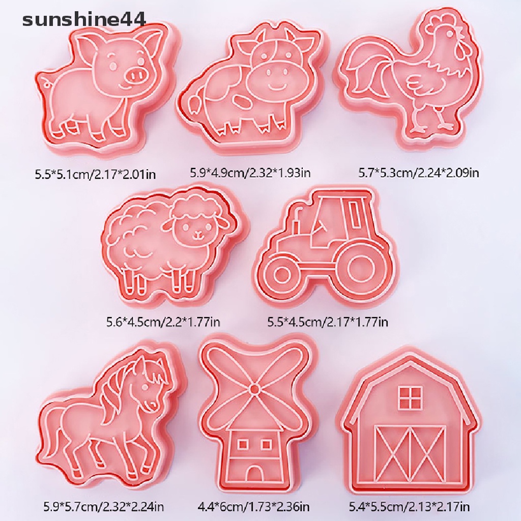 Sunshine 8Pcs/Set Kartun Hewan Pertanian Cookie Cutters Farm Party Cake Decorag Cetakan.