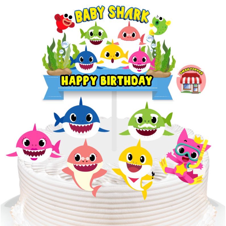 Topper Tema Baby Shark / Topper cake / Kue Ultah
