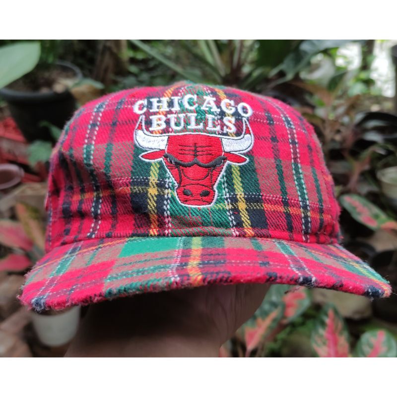 topi vintage chicago bulls flanel tartan wool original preloved
