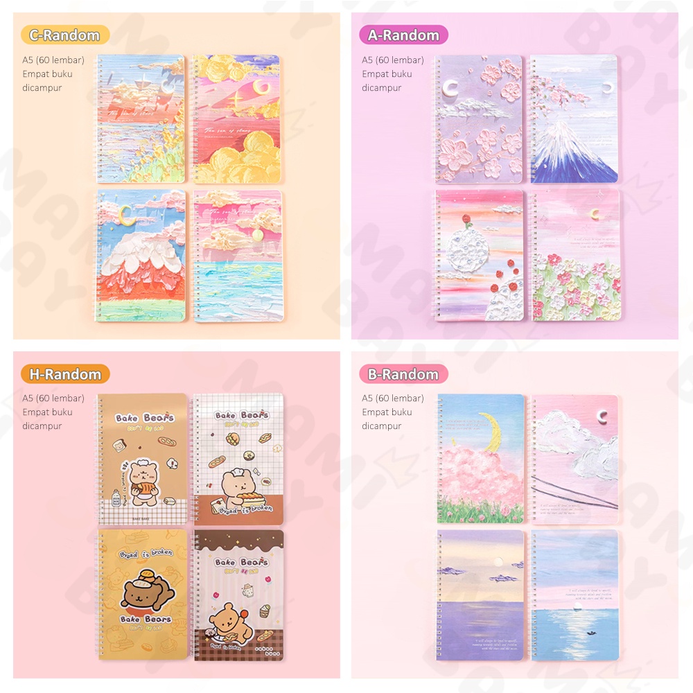 Mamibayi Buku Tulis Ring A5 60 Lembar Buku Catatan A5 Notebook Ring Motif Lucu